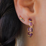 14K Solid Yellow Gold CZ Rainbow Curve Bar Earrings