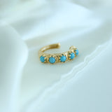 14K Solid Yellow Gold Turquoise Ear Cuff