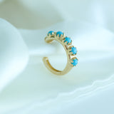 14K Solid Yellow Gold Turquoise Ear Cuff