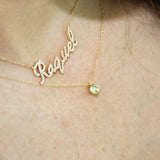 14K Solid Yellow Gold Diamond Name Necklace