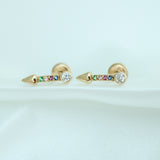 14K Solid Yellow Gold CZ Rainbow Arrow Earrings