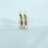 14K Solid Yellow Gold CZ Rainbow Arrow Earrings