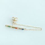 14K Solid Yellow Gold Cubic Zirconia Chain Bar Stud Earring