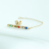 14K Solid Yellow Gold Cubic Zirconia Chain Bar Stud Earring