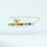 14K Solid Yellow Gold Cubic Zirconia Chain Bar Stud Earring