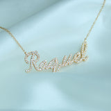14K Solid Yellow Gold Diamond Name Necklace