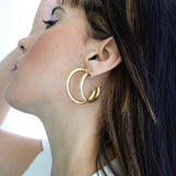 14K Solid Yellow Gold Chunky Semi Tube Hoops