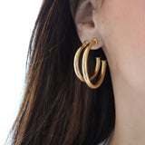14K Solid Yellow Gold Chunky Semi Tube Hoops