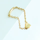 14K Solid Yellow Gold Heart Chain Ring