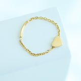 14K Solid Yellow Gold Heart Chain Ring