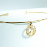 14K Solid Yellow Gold Peace and Love Cuff Bangle