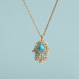 18K Rose Gold Pave Diamond Hamsa Hand Necklace