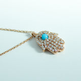 18K Rose Gold Pave Diamond Hamsa Hand Necklace