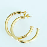 14K Solid Yellow Gold Chunky Semi Tube Hoops