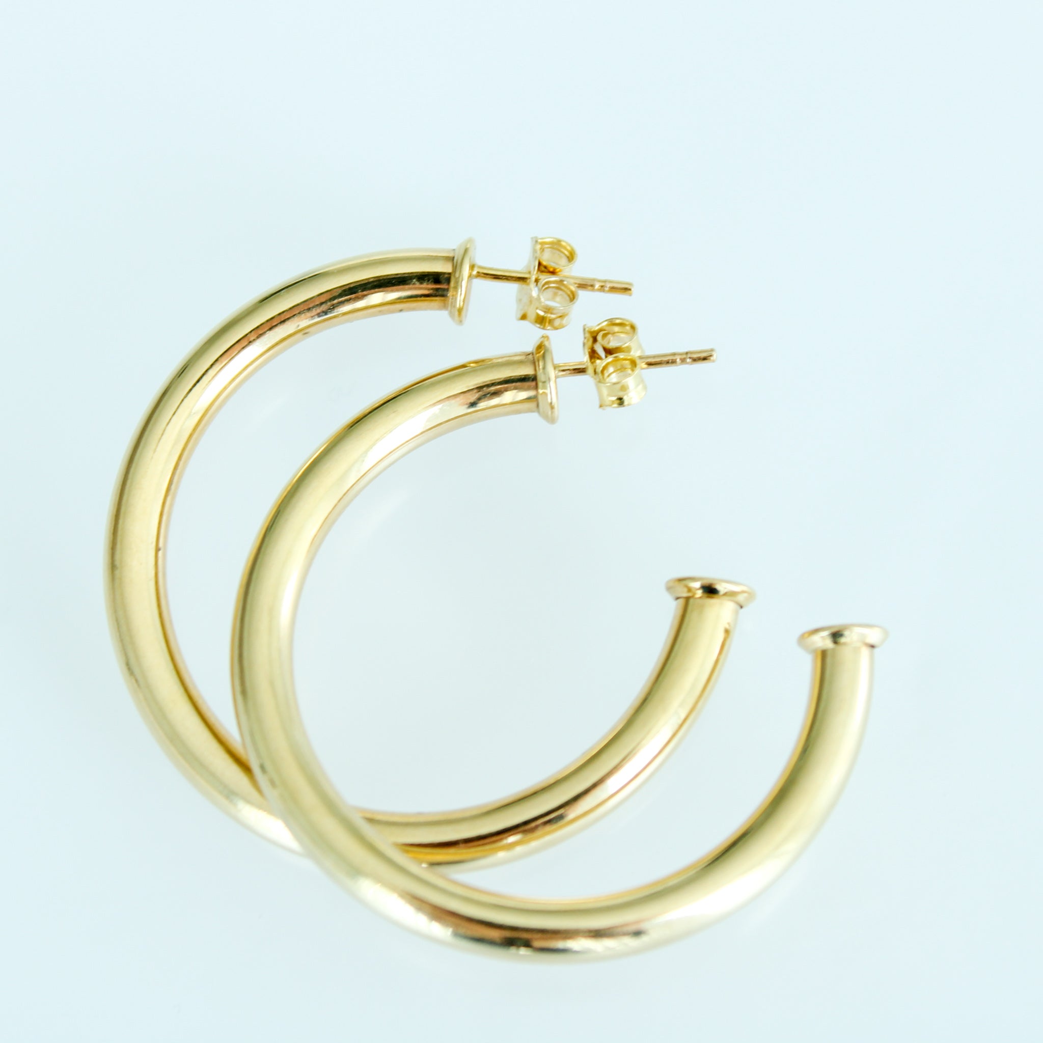 14K Solid Yellow Gold Chunky Semi Tube Hoops