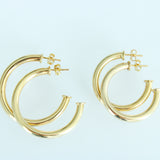 14K Solid Yellow Gold Chunky Semi Tube Hoops