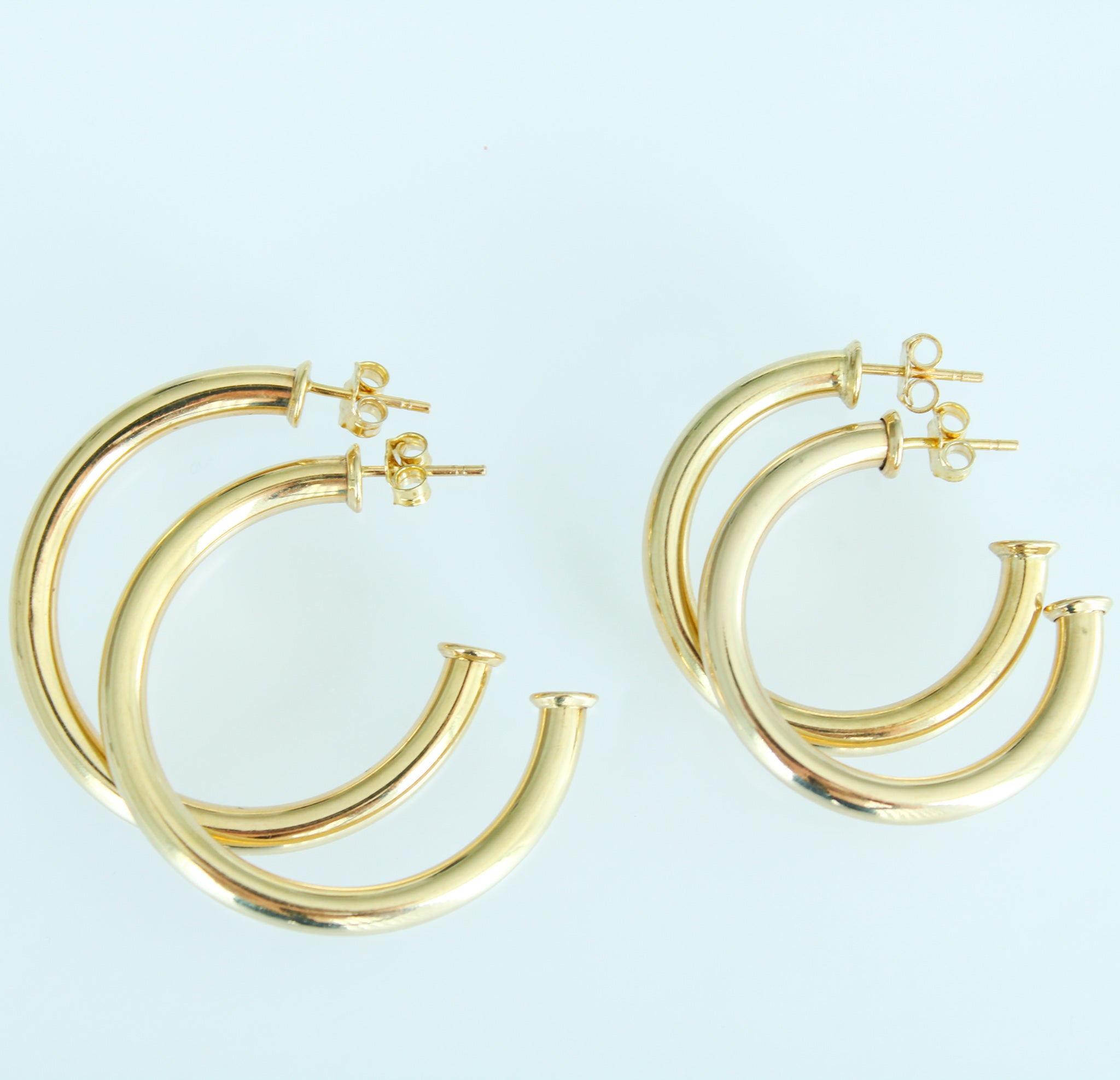 14K Solid Yellow Gold Chunky Semi Tube Hoops