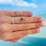 14K Solid Yellow Gold Chain Ring Marquise Sapphire