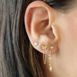 14K Solid Yellow Gold CZ Butterfly Chain Earring
