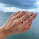 14K Solid Yellow Gold Moon & Star Cuff Ring