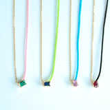18K Solid Precious Stones Chain/Silk Cord Necklace
