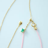 18K Solid Precious Stones Chain/Silk Cord Necklace