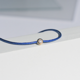 14K Solid Yellow Gold Diamond Bezel Leather Cord Bracelet