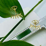 14K Solid Yellow Gold Evil Eye Jacket Earrings