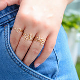 14K Solid Yellow Gold CZ Initial Ring