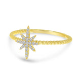 14K Solid Yellow Gold Diamond Starburst Ring