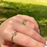 14K Solid Yellow Gold CZ Initial Ring