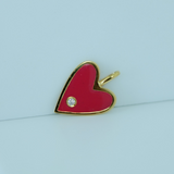 14K Solid Yellow Gold Heart Custom Enamel Pendant with CZ