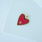 14K Solid Yellow Gold Heart Custom Enamel Pendant with CZ