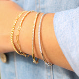 14K Solid Yellow Gold Half Tennis Bracelet and Paperclip Link