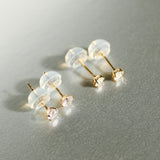 14K Solid Gold CZ Princess Cut Stud Earrings