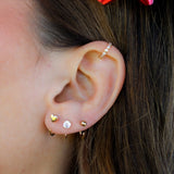 14K Solid Yellow Gold Ball Backward Hoop Earring