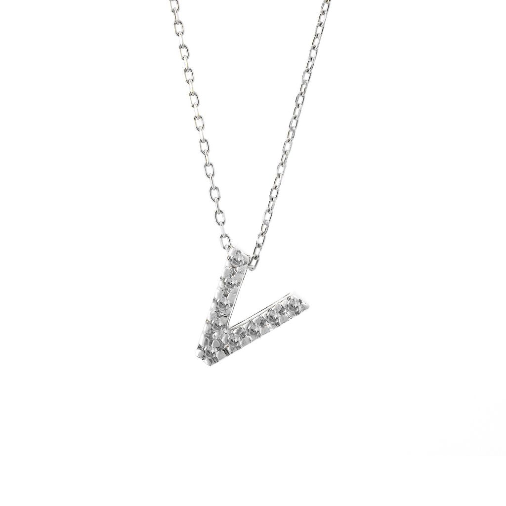 14K Solid White Gold Initial Diamond Necklace