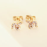 14K Solid Yellow Gold CZ Snake Stud Earrings