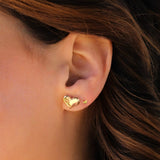 14K Solid Yellow Gold Large Heart Stud Earrings