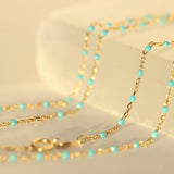 14K Solid Yellow Gold Beads Enamel Necklace