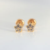 14K Solid Yellow Gold CZ Mini Star Earrings