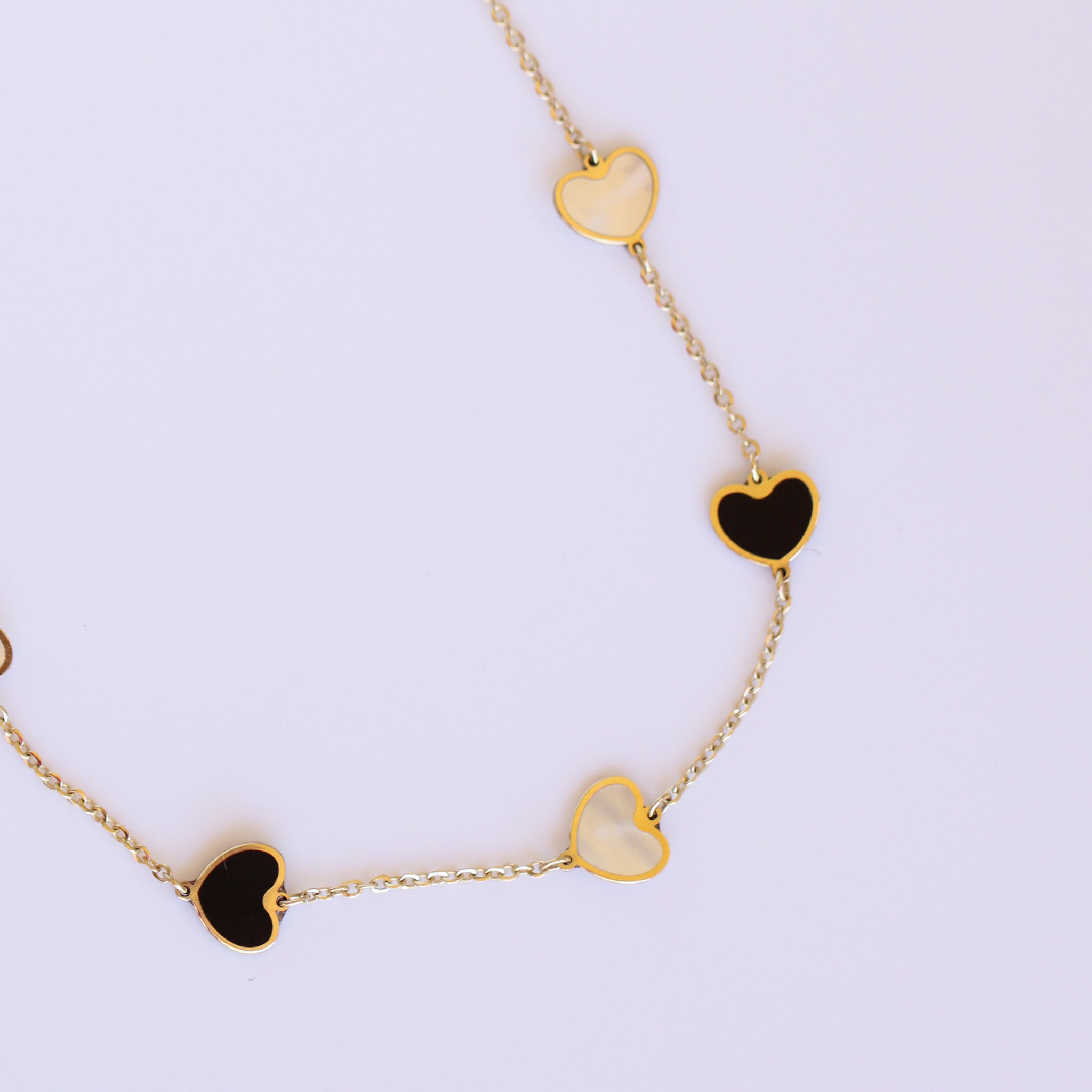 14K Solid Yellow Gold Multiple Hearts Necklace