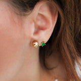 14K Solid Yellow Gold Emerald Princess Cut Stud Earrings