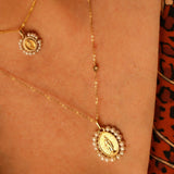 14K Solid Yellow Gold Italian Miraculous Medal with Pearls