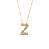 14K Solid Yellow Gold Initial Diamond Necklace