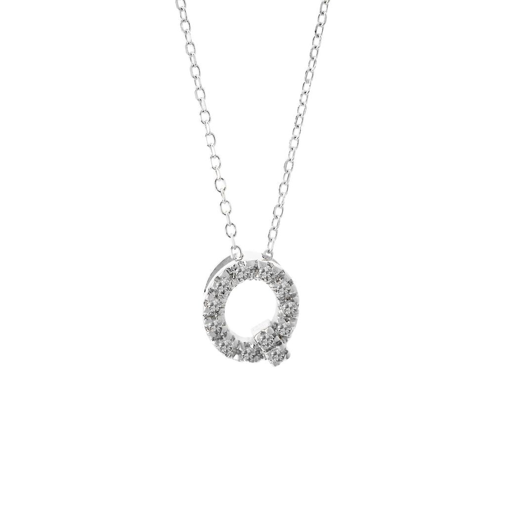 14K Solid White Gold Initial Diamond Necklace