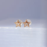 14K Solid Yellow Gold CZ Star Stud Earrings
