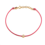 14K Solid Yellow Gold Diamond Bezel Leather Cord Bracelet