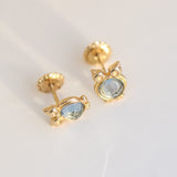 14K Solid Yellow Gold CZ Owl Earrings