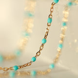14K Solid Yellow Gold Beads Enamel Necklace